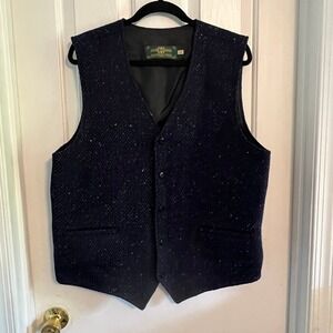 VTG Eddie Doherty Handwoven Donegal Tweed Vest Mens M Navy Herringbone Ireland